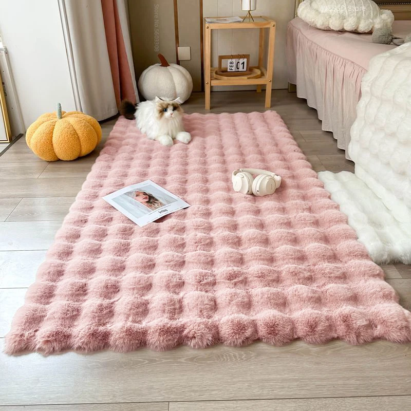 Faux Rabbit Carpet For Bedroom Hairy Fluffy Mat Washable Area Rug Shaggy Soft Christmas Decoration Luxury Sofa Mat Cushion