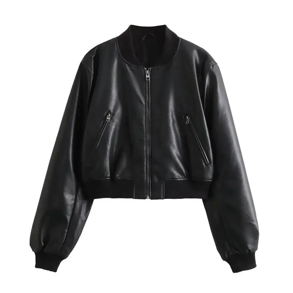

Autumn And Winter New Women's Fashion Versatile Short Motorcycle Faux Pilot Jacket Leather Coat
