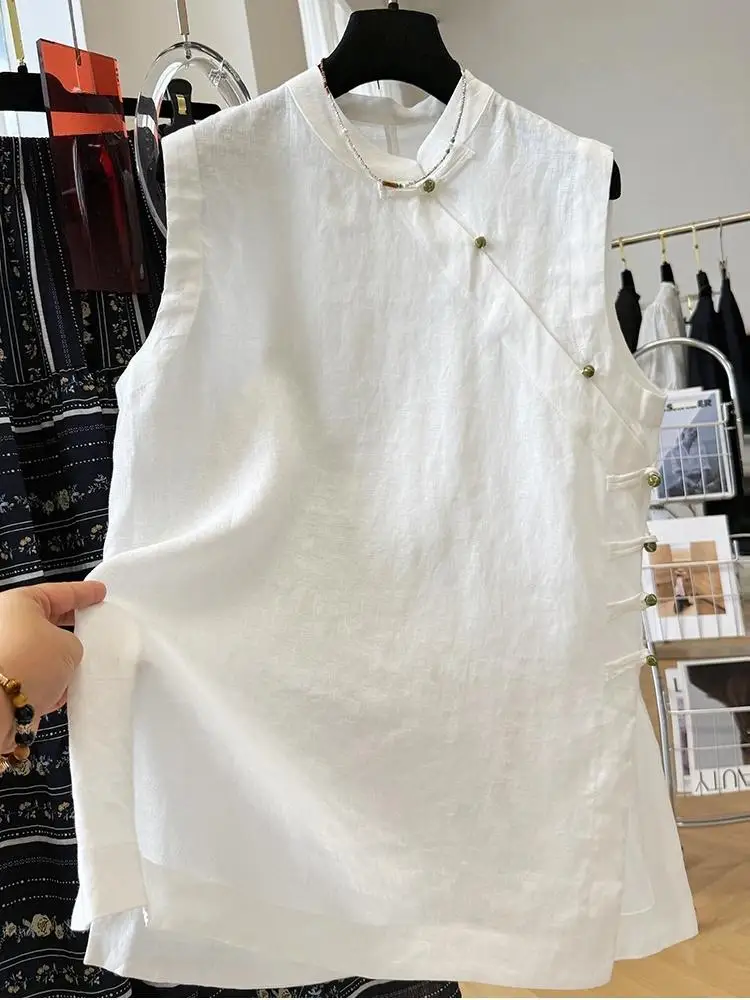 

Chinese Buckle Stand Collar Improved Cheongsam Shirt Women Summer New National Style Sleeveless Blouse
