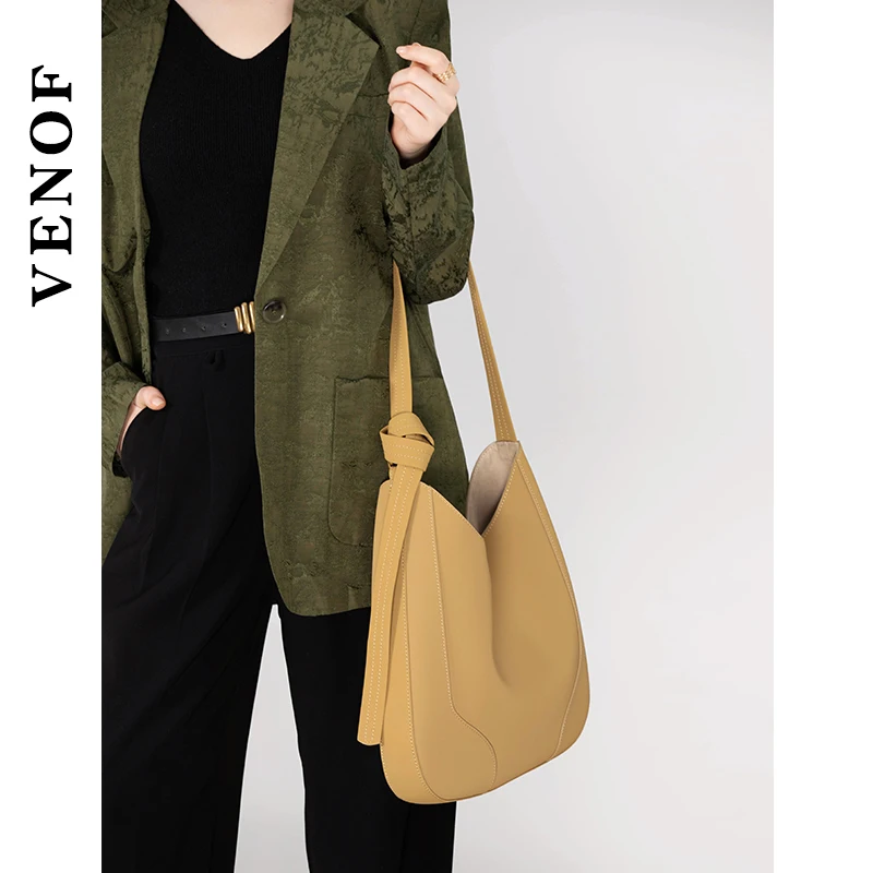VENOF 2024 Tote Bag for Women New Fashion Handbag Genuine Leather Women\'s Shoulder Bags Large Capacity Purse Casual Female Bag