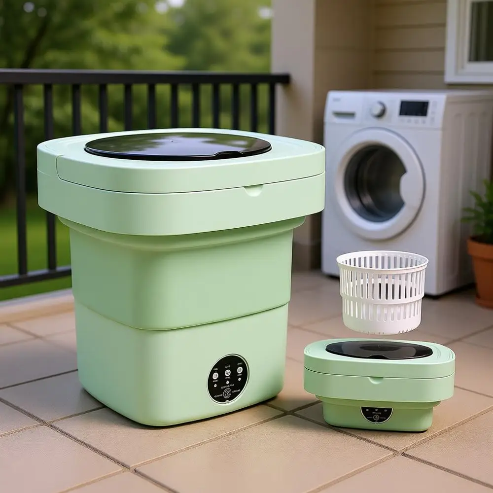

Портативная мини-стиральная машина — компактная стирально-сушильная машина для установки на столешницу, маленькая портативная стиральная машина (зеленая, средняя)