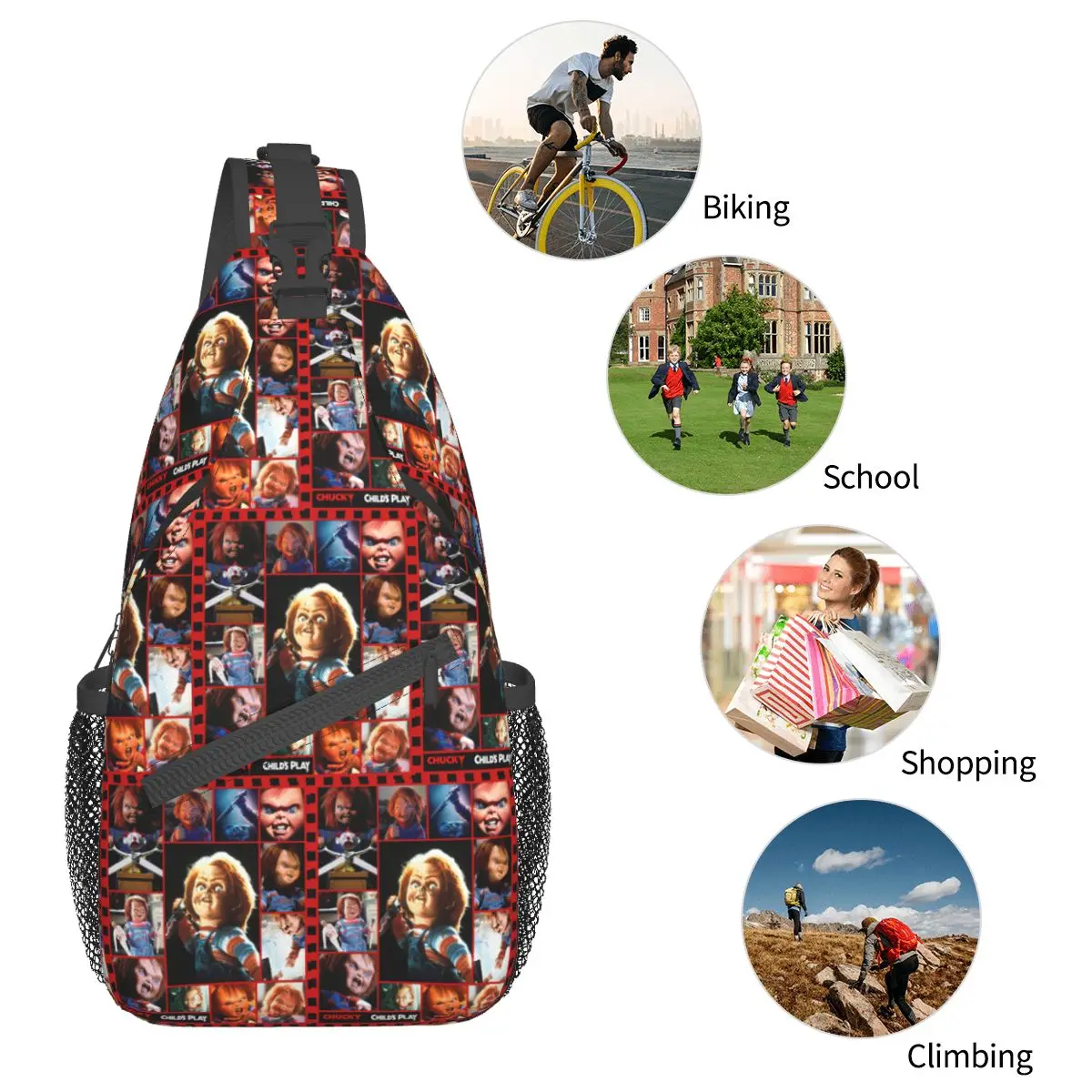 Chucky Horrorfilm Cross body Schulter taschen kleine Brusttasche Kinder spielen Halloween Schulter rucksack Tages rucksack Wander reisetasche