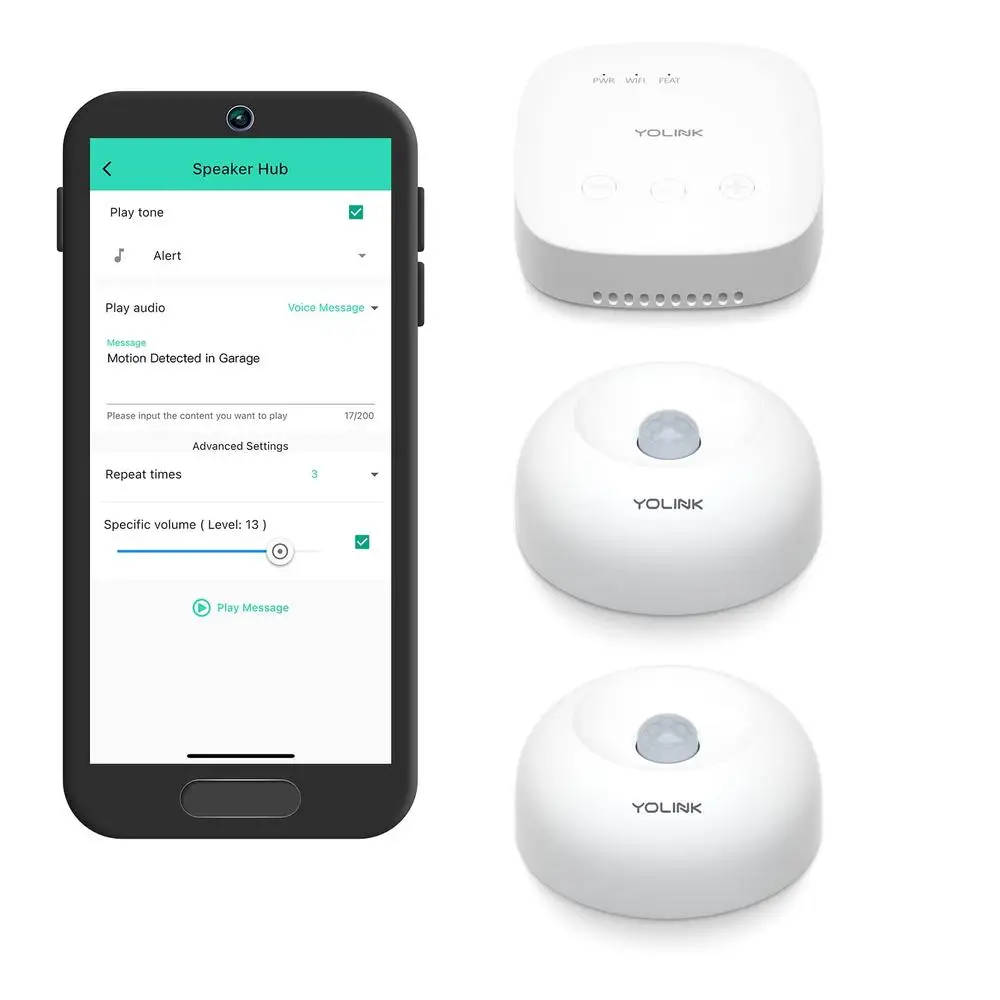 Smart Home Security Kit with Two Indoor Motion Sensors Audible Notifications & Custom Messages Long Range WiFi Connection