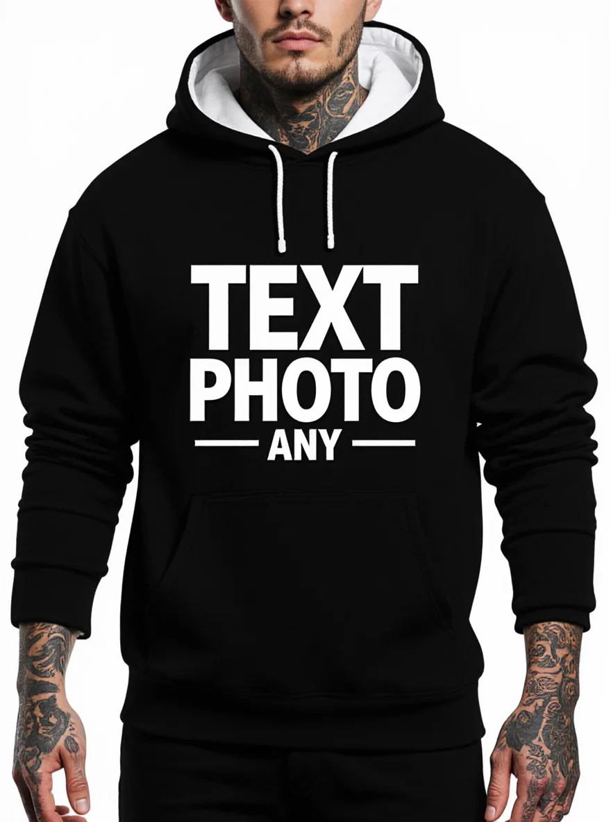 

Мужская толстовка с капюшоном в американском уличном стиле, индивидуальный текст/фото, желтая, черная, теплая, зимняя