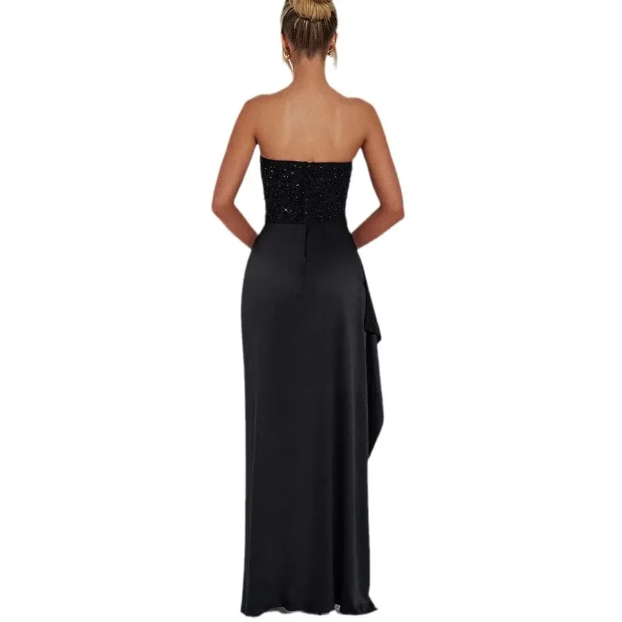 Весна и лето 2024, новое вечернее платье с разрезом, повседневное танцевальное модное сексуальное платье без рукавов с блестками, Vestidos De Mujer