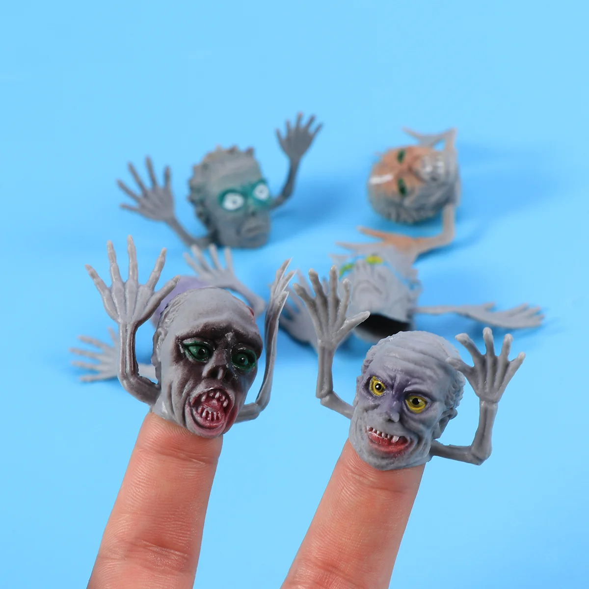 10 pezzi divertente testa di fantasma di Halloween testa di zombie set giocattolo da dito burattini da dito puntelli per dita giocattolo educativo dito