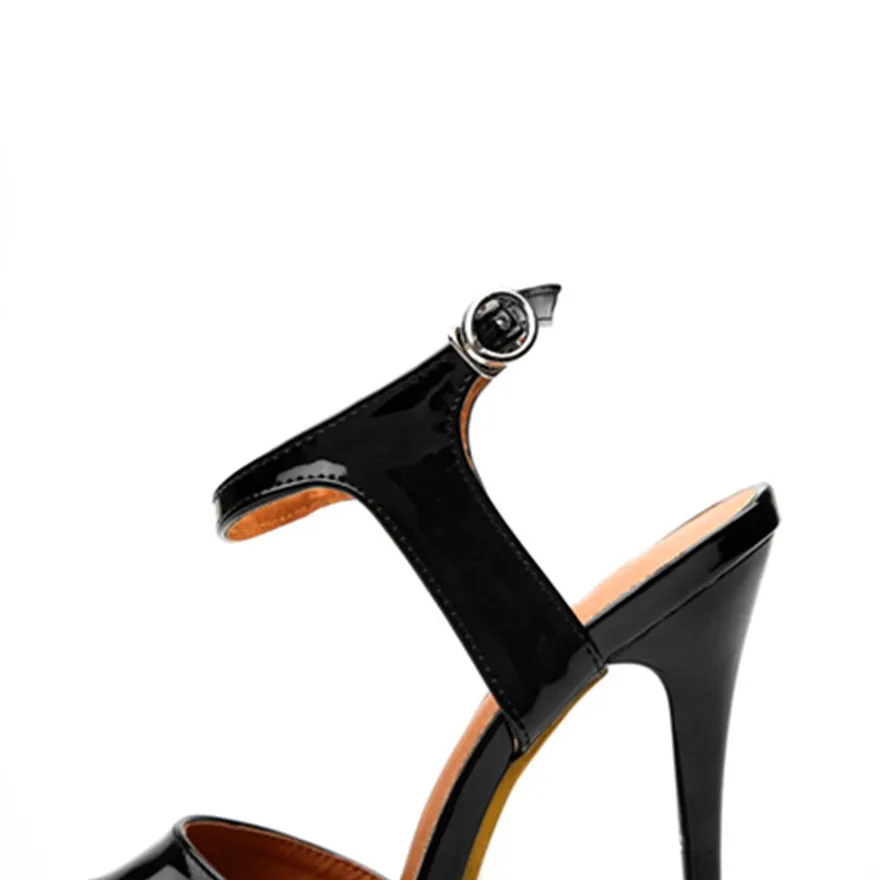 Peep Toe Ankle Buckle Rome Sandals Women Concise Solid PU Fine heel Sandals Platform Super High Heels Fashion Shoes Party Woman