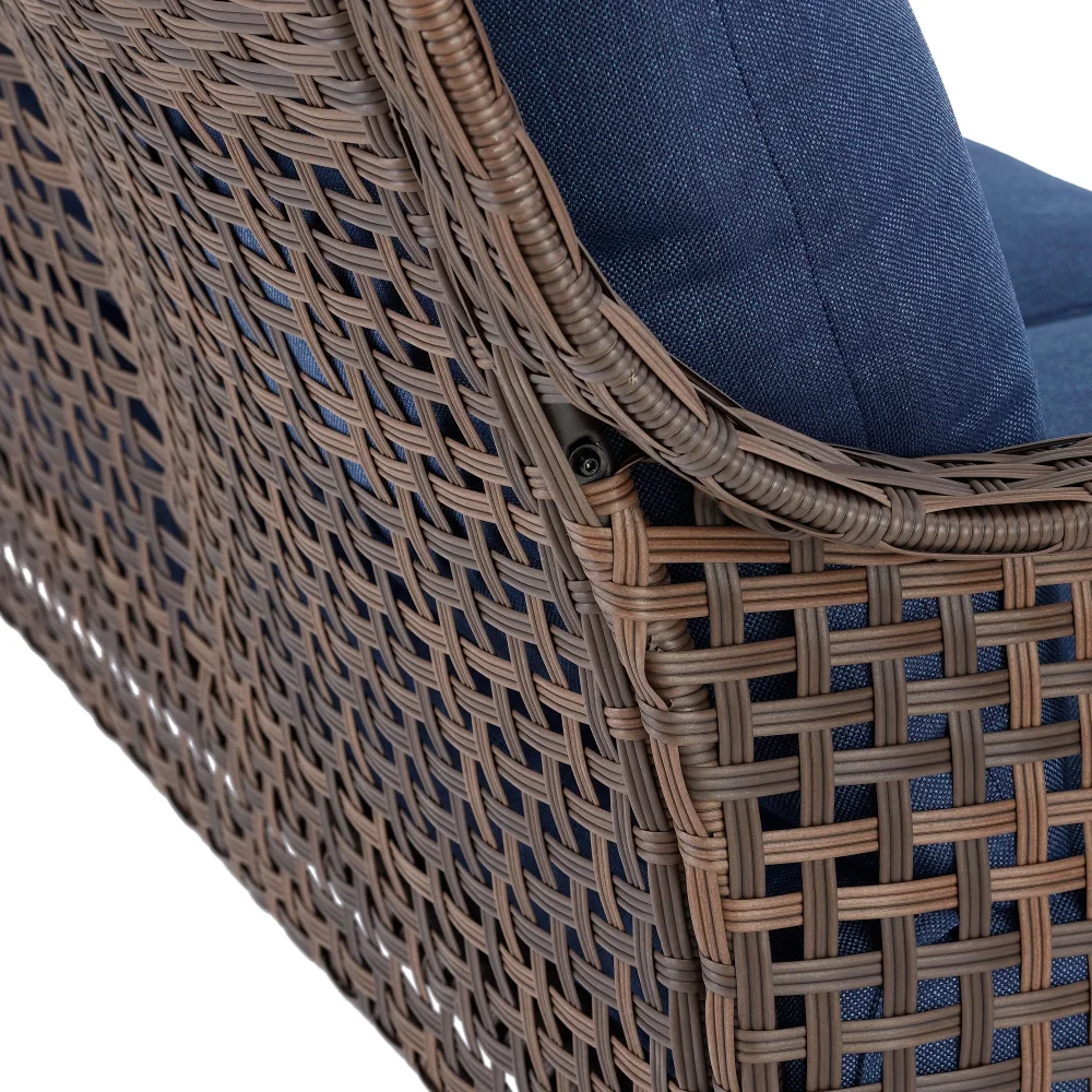 Tuscany Ridge Outdoor-Sofa aus Korbgeflecht für Terrasse, Veranda, Garten oder Hinterhof, blaue Gartensofas, dreisitziges Sofa