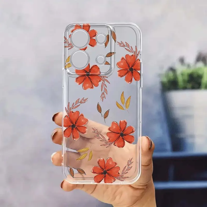 

Art Beautiful Pink Flower For Xiaomi Redmi Note 14 13R 13 12 12S 11 12T 11S 11T 10 Pro Plus Transparent Phone Case