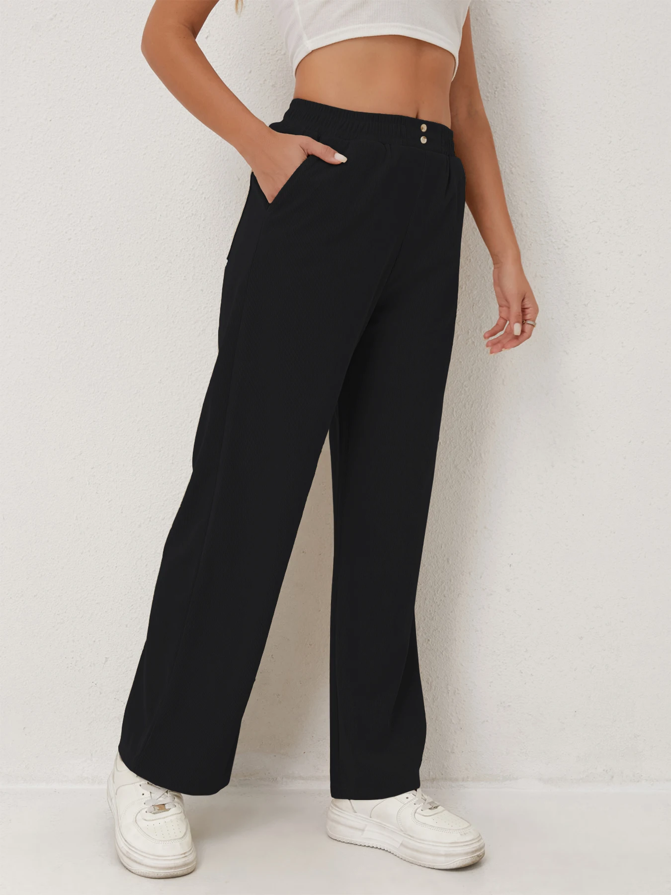 Women's casual trousers, autumn and winter corduroy trousers, multi-pocket drapey high-waisted trousers, women's work trousers