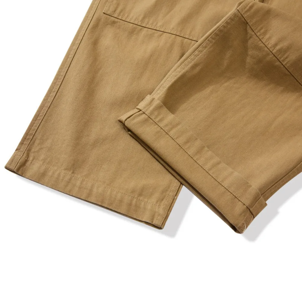 100% algodão outono novo estilo calças de trabalho espinha de peixe calças casuais com vários bolsos