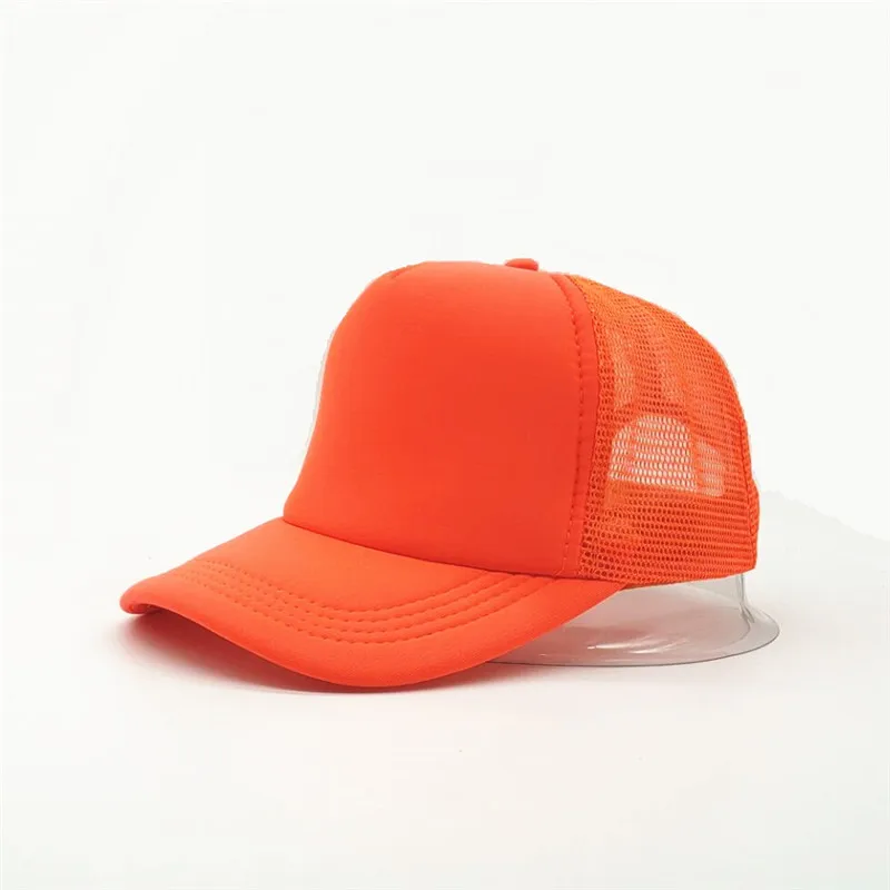 1-teilige Sommer-Trucker-Mütze mit individuellem Logo für Männer und Frauen, Netz-Polyester-Baseballkappe, bedrucktes Netz, Papa-Hüte, verstellbares Sonnenhut-Visier – Detail 15