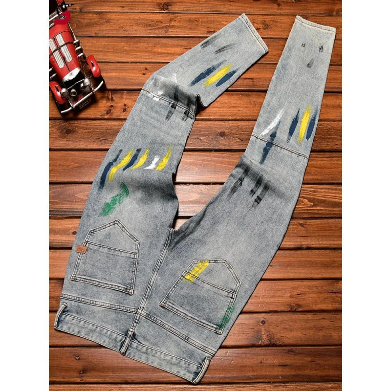 High End Luxury Brand Men\'S Jeans With Zipper Straight Tube Slim Fit Casual Fashion Washed Versatile Motorcycle Denim Pants