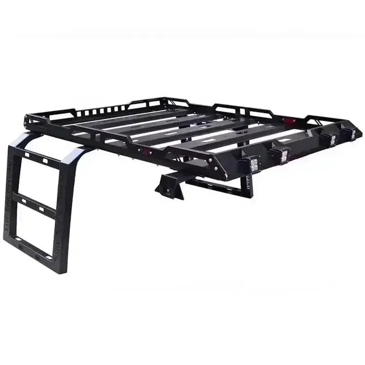 

4X4 Car Roof Rack With LED Light Ladder Luggage Rack Mount Kit Cargo Basket For Wrangler JK JKU JL Gladiator