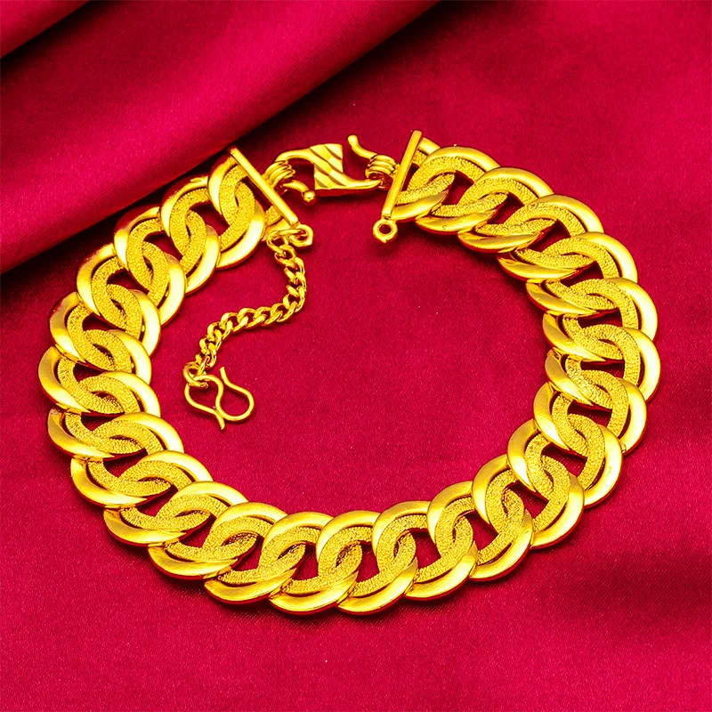 

24K Pure Gold Men's Majestic Bangle Wide Edge 9999 Male Bracelet Flat Bangle for Men