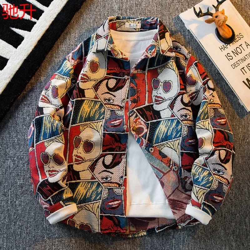 Colorful and cool shirt jacket with oil painting design for men