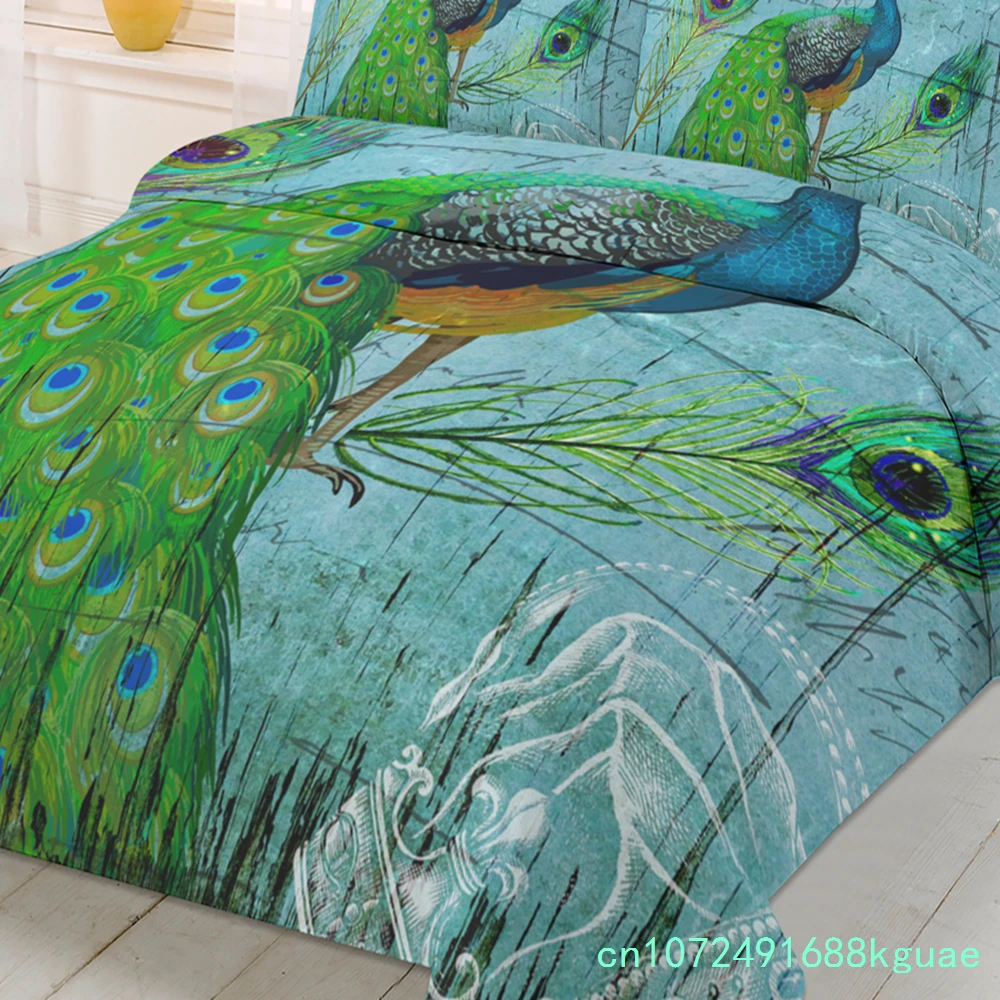 Peacock Wood Grain Feather Retro Duvet Cover With Pillow Case Custom 3pcs Bedding Set Quilt Cover Double Bed Home Textile 4