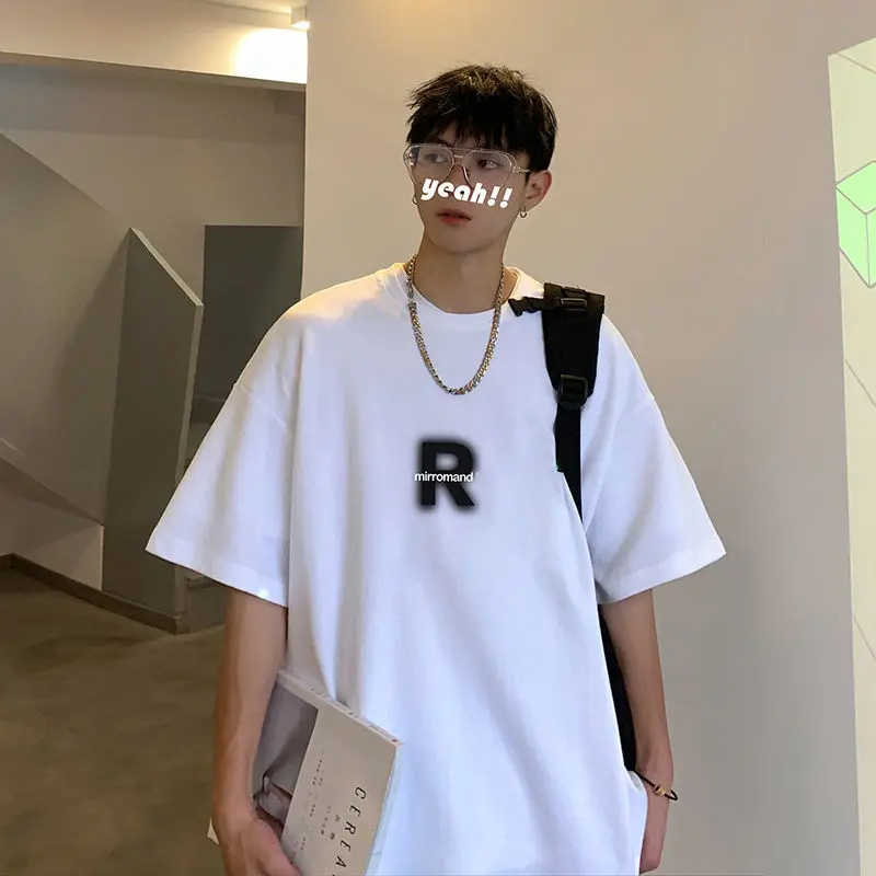 

Korean men short-sleeved T-shirt new American retro ins trend simple letter R printing versatile half-sleeved couple y2k T-shirt