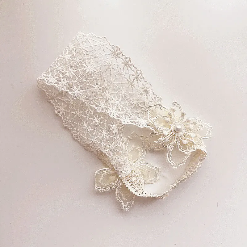 Lace Baby Headband Princess Girls Elastic Hair Bands Retro White Flower Bow Kids Turban Hair Accessories