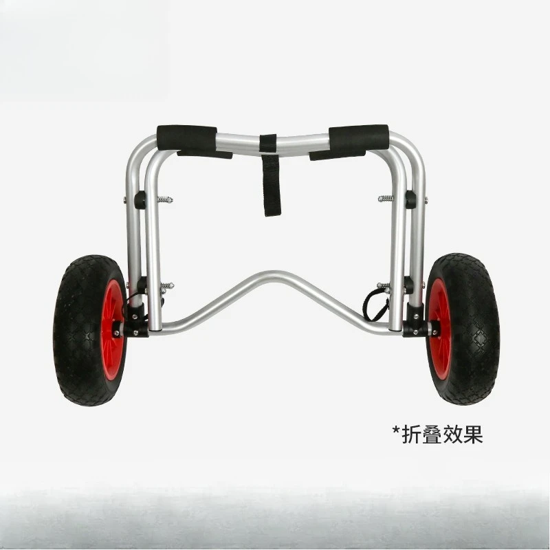 Foldable Aluminum Kayak Trailer Cart, Hard Plastic Paddleboard Hand Pull Trolley with Adjustable Strap