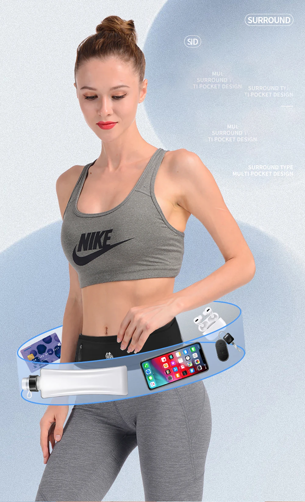 Running Belt Waist Bag with Water Bottle 330ml Women Sports Fanny Pack Men Phone Pouch Jogging Gym Bags Hydration Run