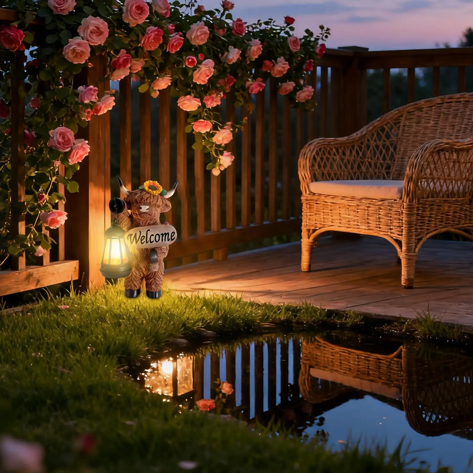 

Солнечные садовые статуи, смоляные всепогодные газонные фигурки животных, уличные фигурки хайлендской коровы, украшения для патио, двора, крыльца