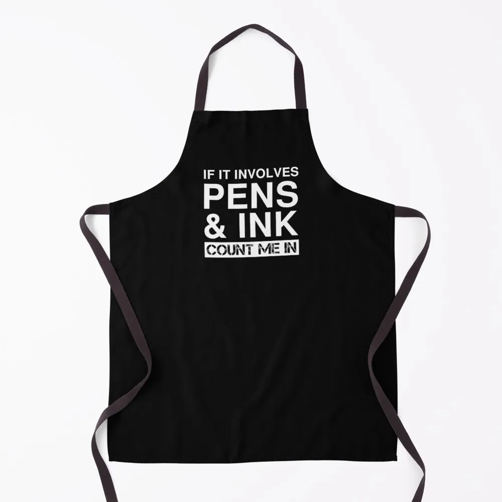 Funny Pens And Ink Drawing Calligraphy Calligrapher Apron Kitchenware Salon For Cooking Apron