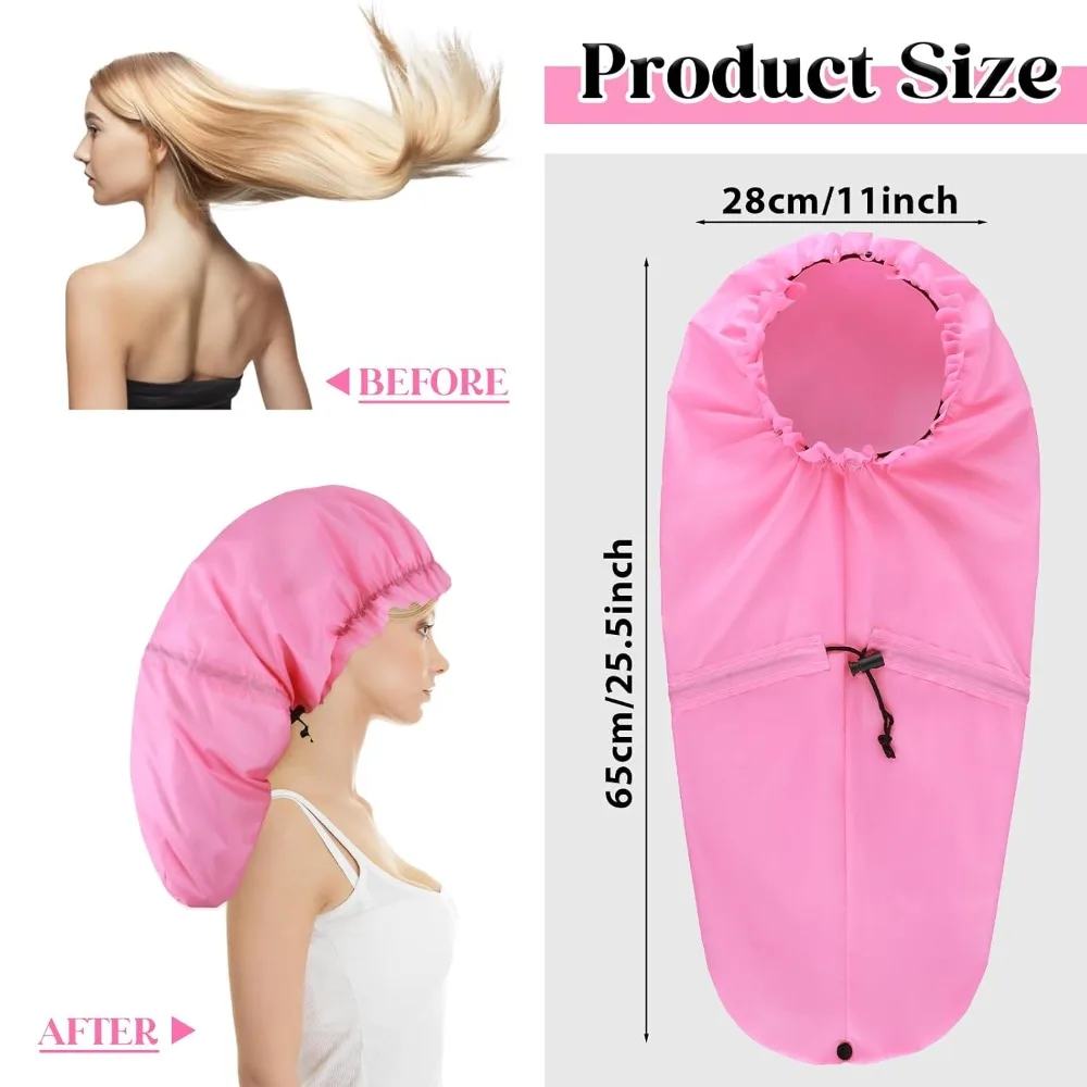 2 Pcs Extra Large Shower Cap for Braids, Long Hair & Locs, Waterproof Drawstring Bath Cap for Women & Men (Black, Pink)