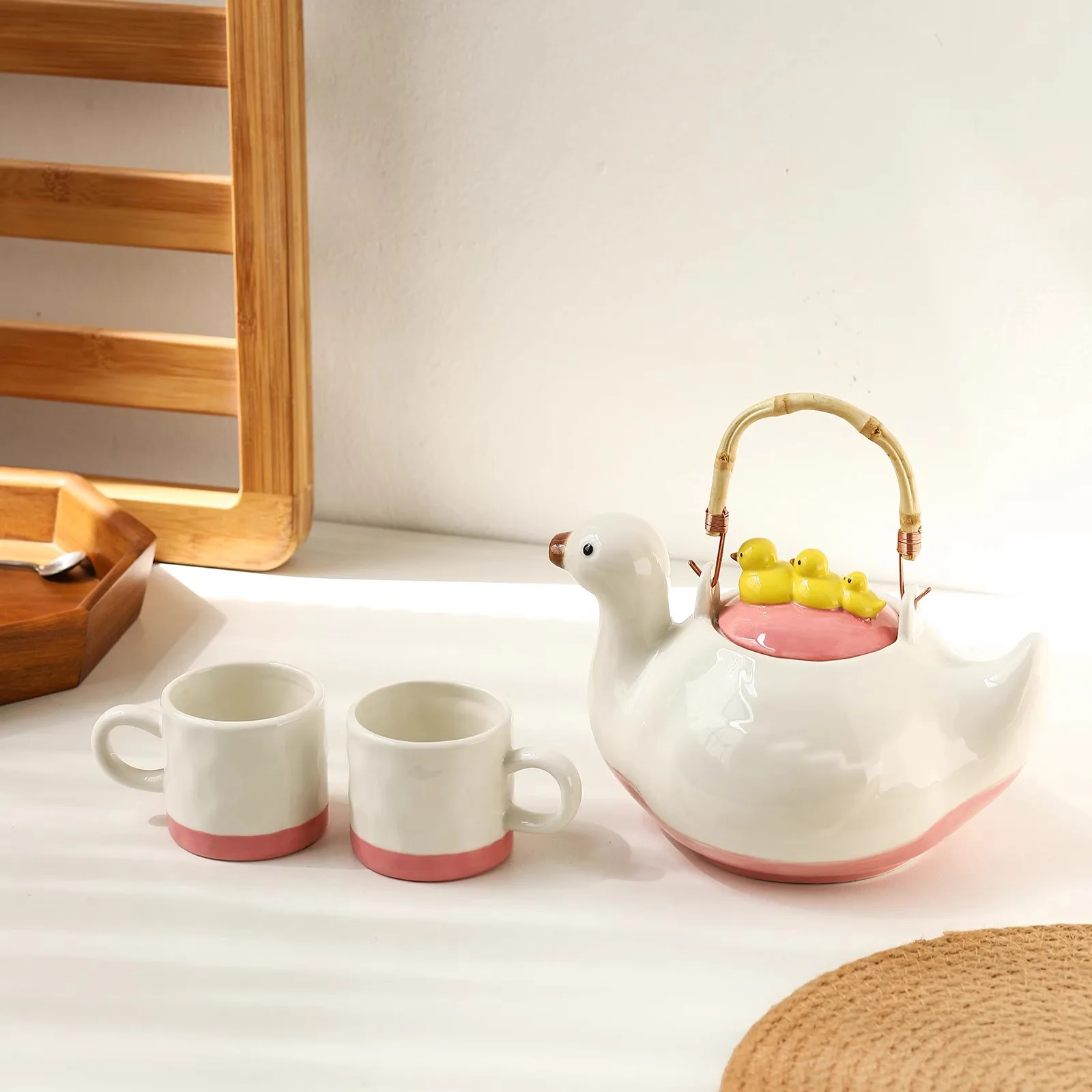 

For Duck,kettle,Drink water.Shape,Kettle set,Cup,Duckling,Cute,Pale pink,Summer,Goose,teacup,Brew tea,Household