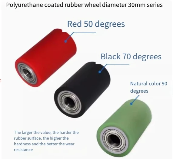 1pcs Polyurethane Iron Core Rubber-coated Printing Machine with Double-bearing Roller Diameter 30mm Rubber-coated Roller