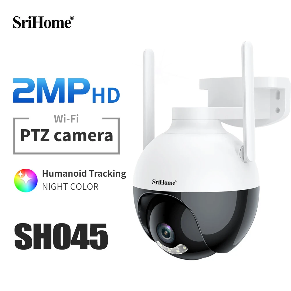 Srihome 2.0MP 3x digital zoom PTZ Camera 2.4G Wifi IP66 Waterproof AI Auto Tracking H.264 Video Surveillance Security PTZ Camera