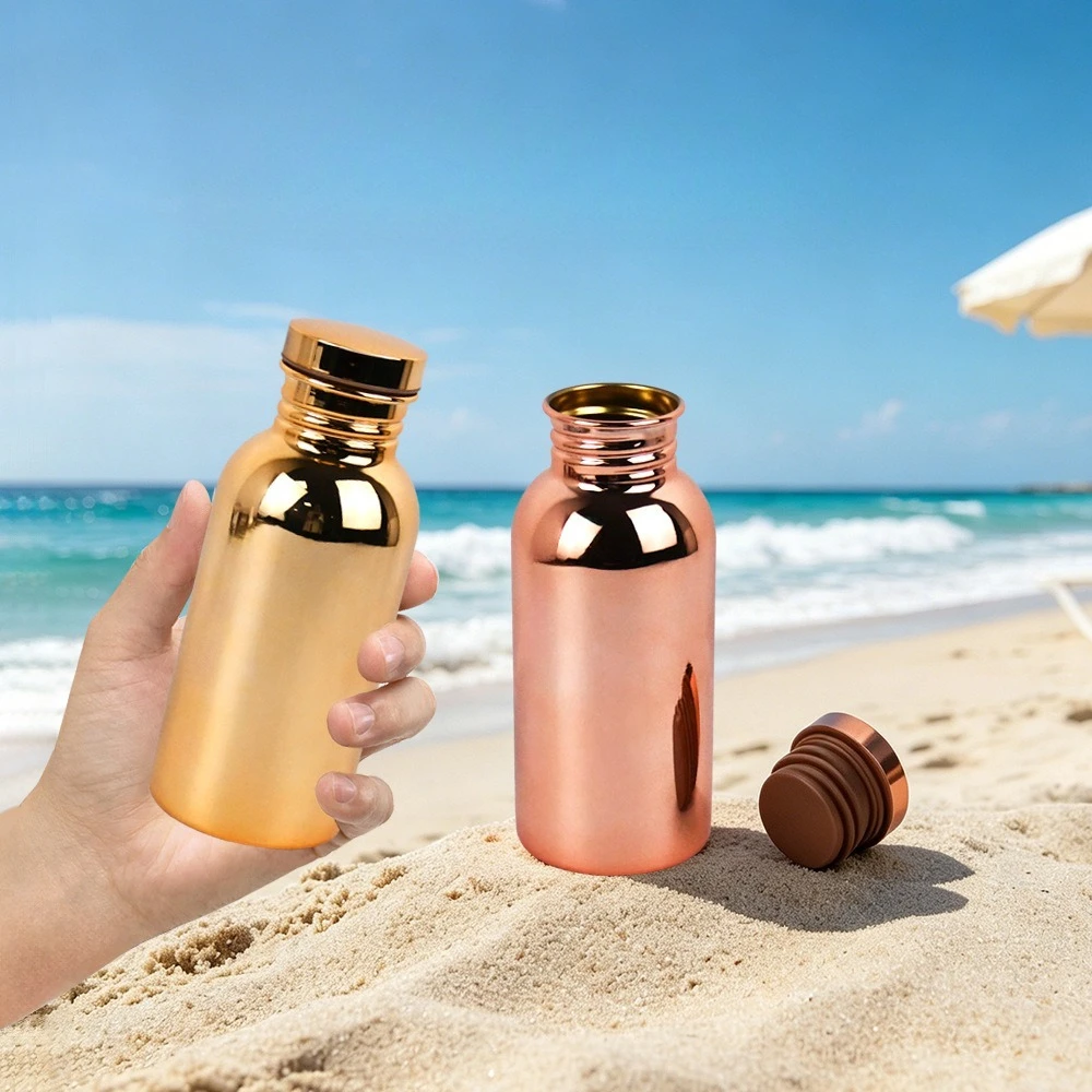 500ml Portable Single Wall Sports Water Bottle, Mirror Copper Plated Stainless Steel Cold Water Cup - view 5