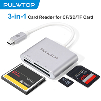 PULWTOP 3 in 1 USB-C to MicroSD/SD/CF Card Reader Adapter, SD Card Reader with Compact Flash(CF)/SD/MicroSD Slots Compatible