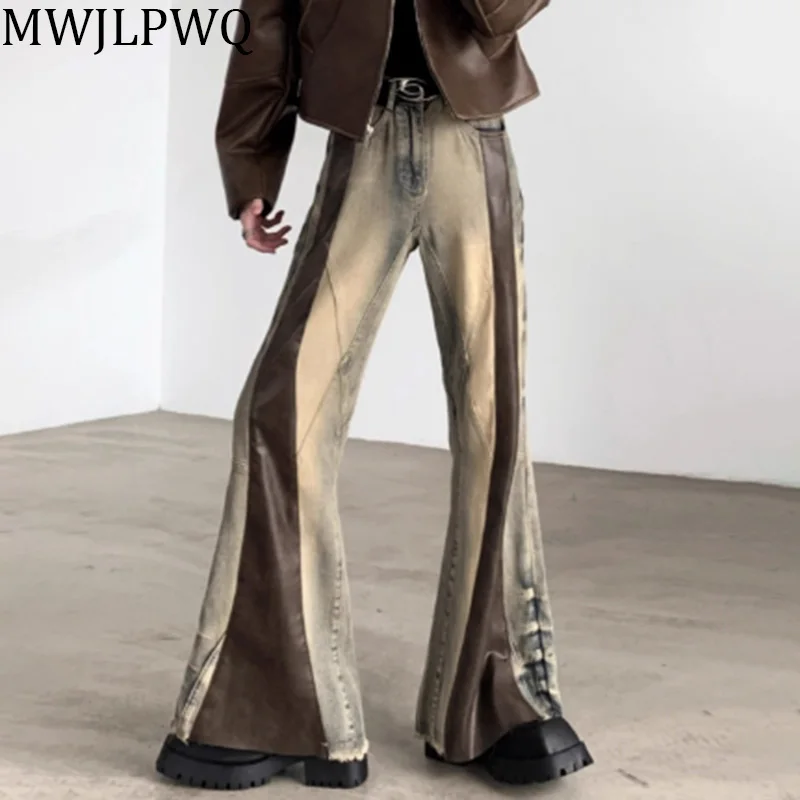 

MWJLPWQ Men's Spliced Retro Jeans American High Street Distress Niche Design Slimming Flared Trousers 2025 Autumn Trend 010771
