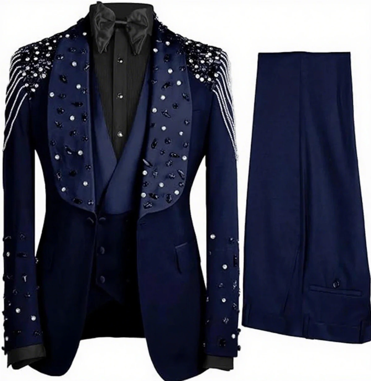 Exquisite Crystal 3-piece Men's Suit Party Gowns Special Occasion Gowns Men's Stage Costume Celebrity Gowns Prom Gowns