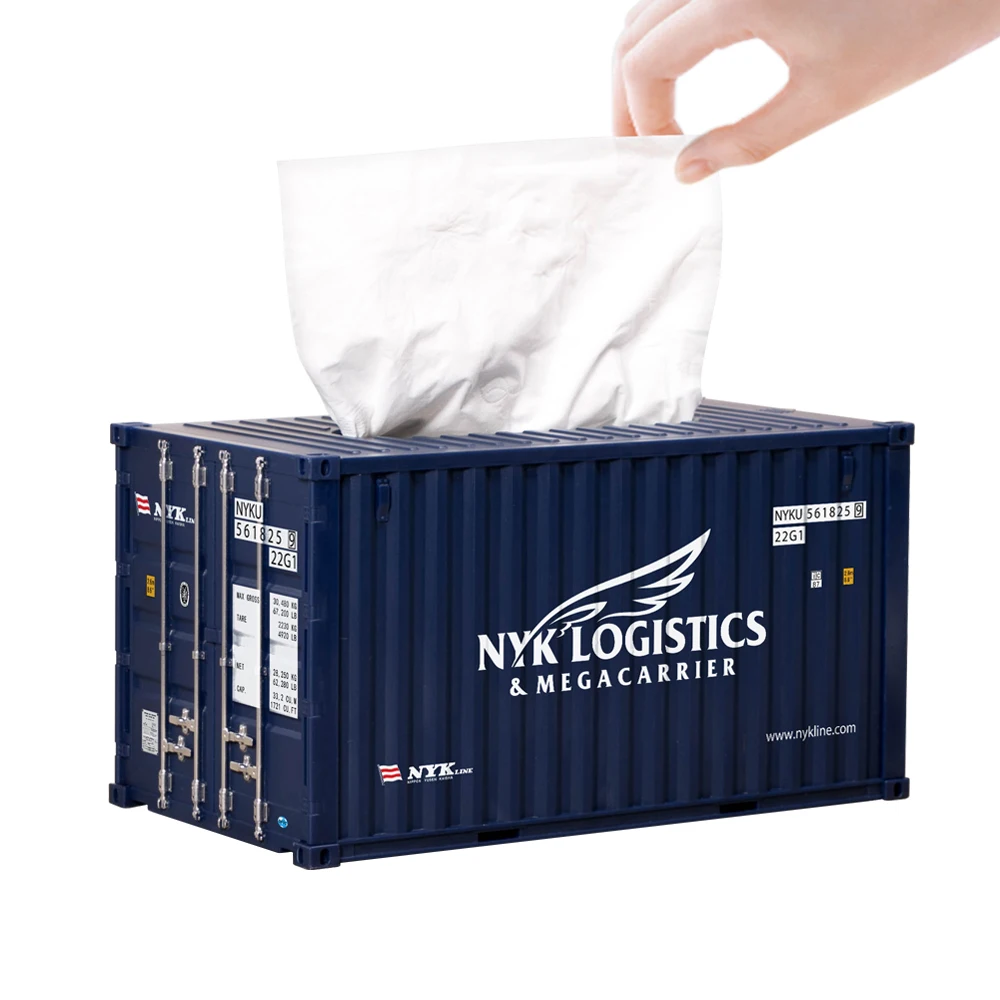 Mini Shipping Container Model Car Tissue Box Custom Desktop Napkin Organizer Creative Plastic Living Room Facial Tissue Holder