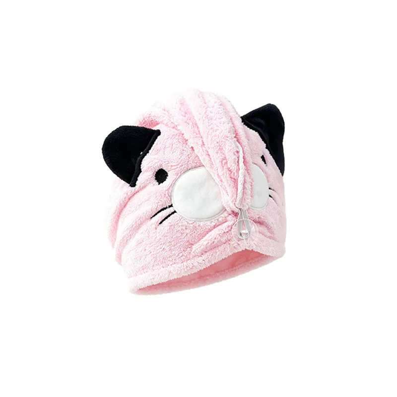 Cute Hair Drying Cap with Super Absorbent and Quick-Drying Cartoon Design–Thickened Coral Fleece Hair Towel Adults Bathing Cap