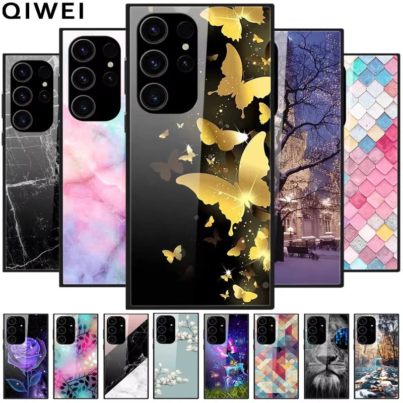 Tempered Glass Phone Cases for Galaxy S24 Ultra Lovely Fashion Print Bumper Case for Samsung Galaxy S24 Ultra Covers S24Ultra 5G