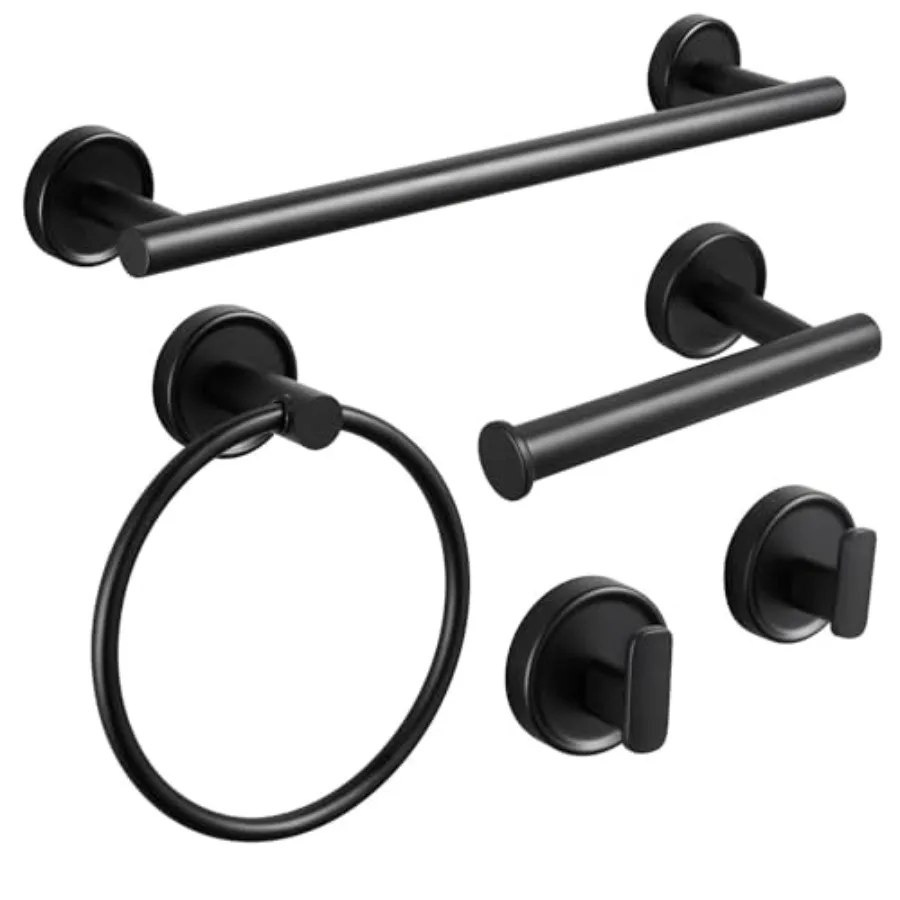 

5-Pieces Matte Black Bathroom Hardware Set Wall Mounted Towel Bar Holder Bath Accessories Sets