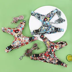 Fashion Print Pet Harness and Leash Set for Small Medium Dogs High Quality Puppy Dog Harnesses Vest French Bulldog mascotas Lead