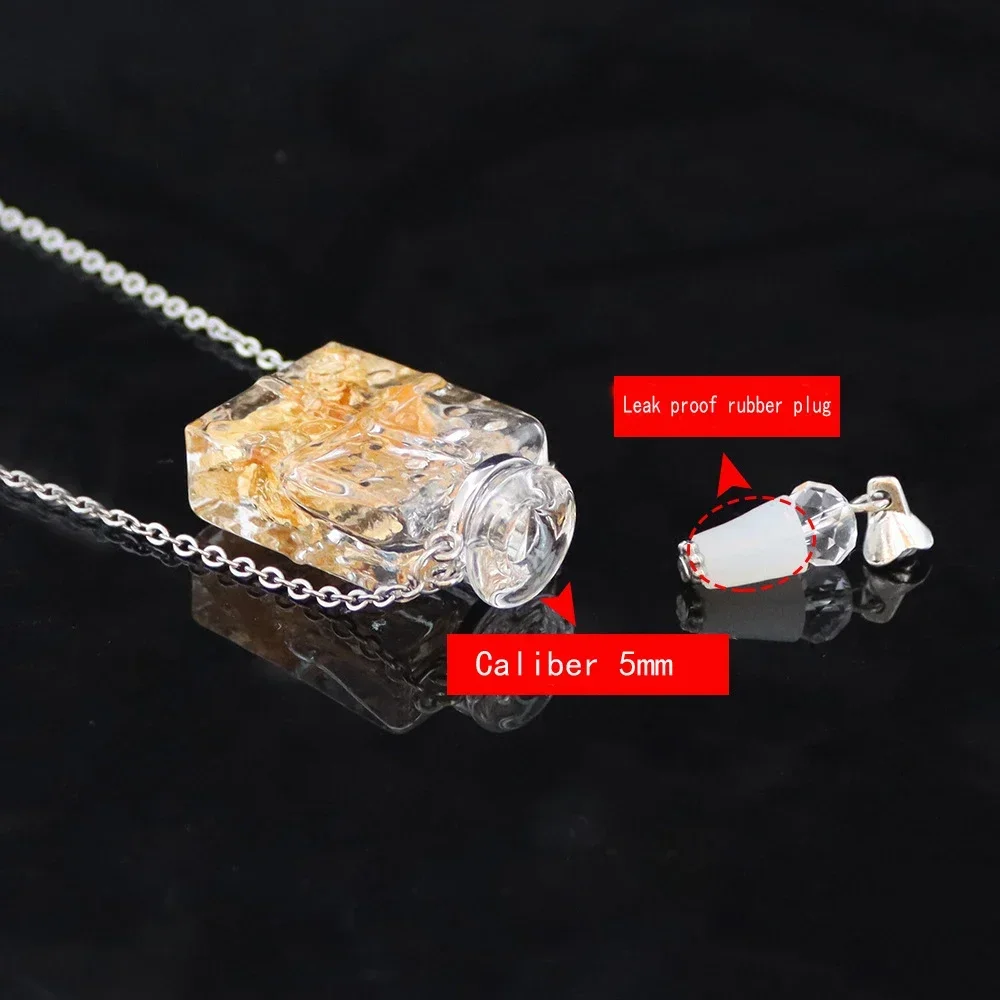 Fashion Crystal Aromatherapy Necklace Diy Goldleafl Coloured Glass Perfume Essential Oil Bottle Pendant Couple Party Jewelry