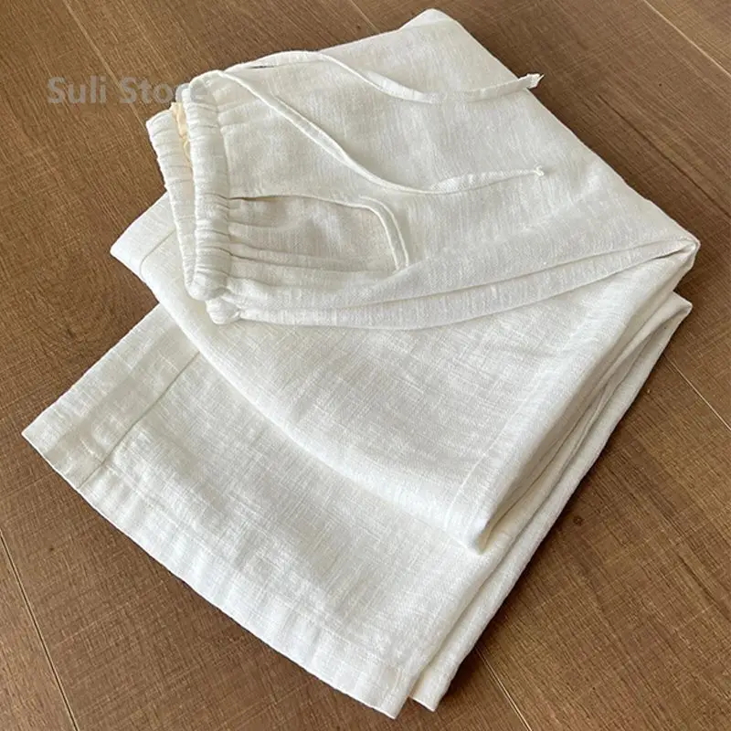 White Linen Wide-leg Pants Women's Summer 2025 New Cotton and Linen Casual Breathable Ice Silk Sunscreen Pants