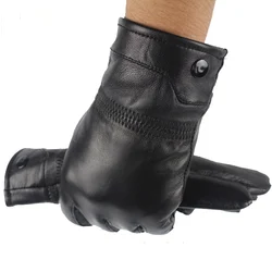 Sheepskin Genuine Leather Men's Gloves Warm Winter Plus Velvet Fashion Driving Riding Running Cycling Sport Gloves Gift For Men
