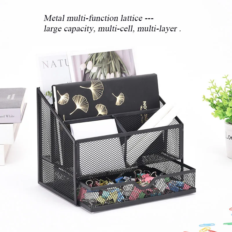 Metal Mesh Pen Holder Multifunctional And Durable Letter Compartment Drawer Storage Box for Office Desktop Storage