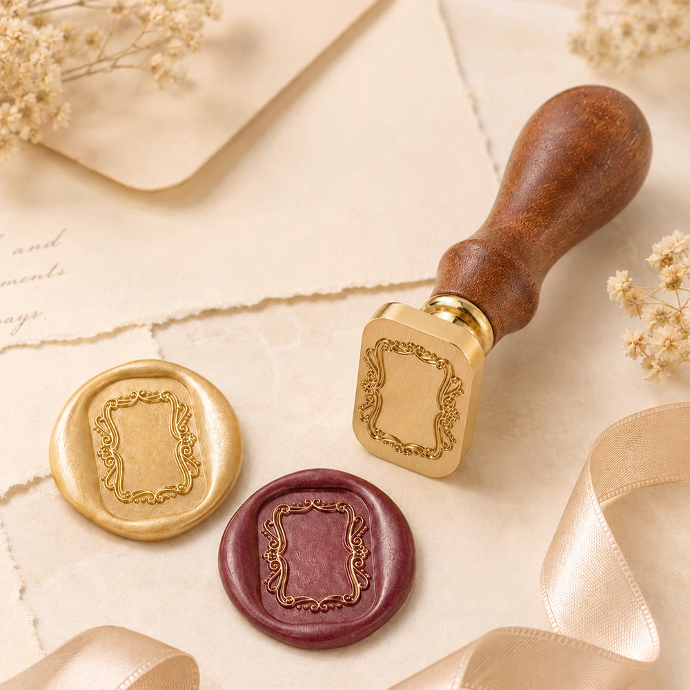 Blank Border Wax Seal Stamp Set, 2Pcs Rectangle & Round Frame Customizable Sealing Stamp,