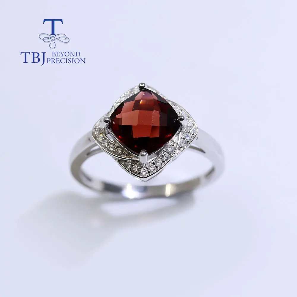 100% Natural garnet  gemstone Ring  2.6ct cushion 8mm  925 sterling silver fine jewelry for women wife nice gift