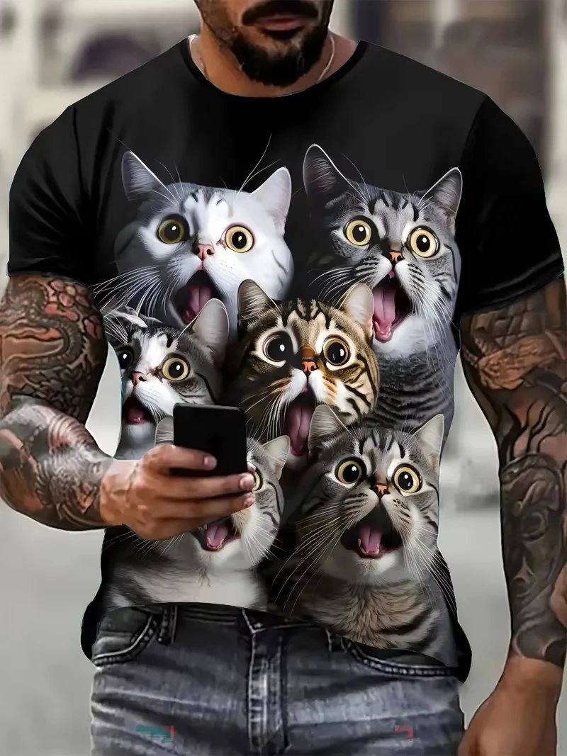 

Летняя мужская футболка с 3D принтом, дышащая уличная футболка с коротким рукавом, футболка с принтом мультяшного кота, мужская и женская футболка, детская футболка Y2k