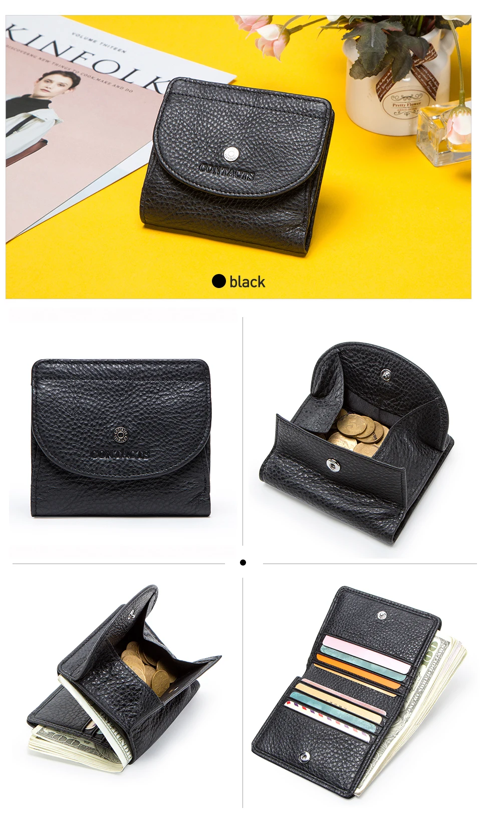 CONTACT'S Damen-Geldbörsen Kartenhalter Geldklammer Luxus-Designer Hochwertige Mini-Geldbörse für Frauen – Detail 8