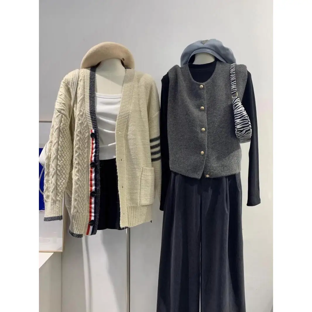 سترة نسائية محبوكة مستديرة سترة طبقات فضفاضة تناسب الخريف والشتاء Faion تخفيف Sle لون نقي طويل Sve #3