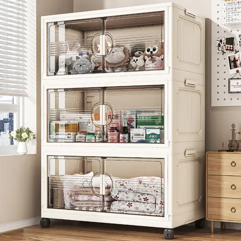 대용량 접이식 보관함, 가정 의류 책 보관함, 양면 오픈 옷장, 정리함 투명 플라스틱 통